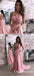 Sexy Lace Halter Pink Long Cheap Chiffon Prom Dresses With Leg Split, TYP1917