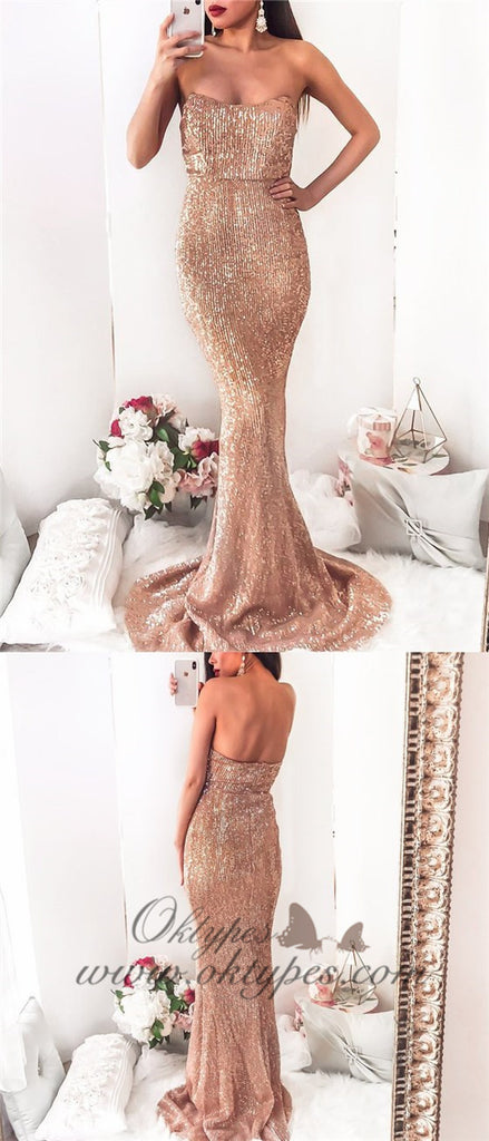 Sparkly Sweetheart Gold Sequin Long Mermaid Prom Dresses, TYP1455