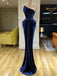 Navy blue Strapless Sleeveless Simple Charming Velvet Long Cheap Mermiad Formal Evening Prom Dresses, PDS0069