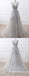 Deep V Neck Gray Tulle Long Cheap Prom Dresses With Appliques, TYP1817