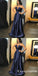 A-Line Sweetheart Sleeveless Ruched Dark Blue Long Prom Dresses, TYP1637