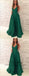A-line V-Neck Long Cheap Pleated Green Satin Prom Dresses with Pockets, TYP1281
