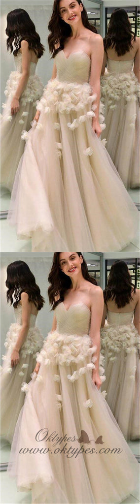 Elegant Sweetheart long Cheap Prom Dresses With Handmade Flowers, TYP1430