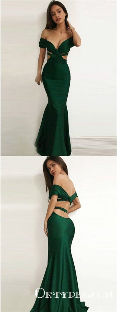 Mermaid Off-the-Shoulder Green Soft Satin Prom Dresses, TYP1662
