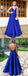 A-Line Spaghetti Straps long Royal Blue Satin Prom Party Dresses, TYP1503
