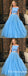 Two Piece Off-the-Shoulder Blue Sweep Train Prom Dresses with Beading, TYP1869