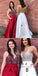 A-Line Deep V-Neck Long Cheap Red Satin Prom Dresses with Beading Pockets, TYP1270