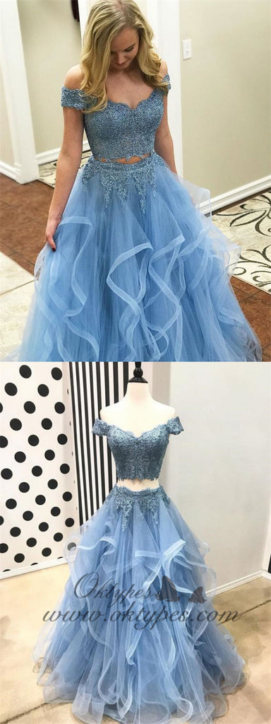 Off the Shoulder Two Piece Prom Dresses,Lace 2 Piece Formal Dresses, TYP1200