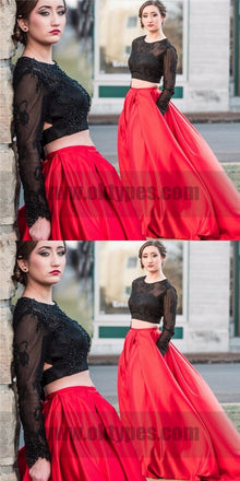 Cheap Long Sleeve Black Prom Dresses Splendid Long A-line Beading Dresses, TYP0721