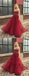 Burgundy V-neck Beading Bodice Long Tulle Prom Dresses, TYP1603