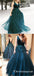 Charming Princess V Neck Dark Green Long Prom Dresses With Applique, TYP1720