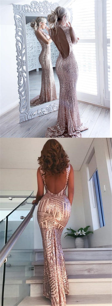 Open Back Sequin Sparkly Mermaid Fashion Sexy Elegant Prom Dresses, Evening Party Dresses, TYP1159