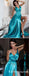 Sexy V-neck Turquoise Simple Long Cheap Prom Dresses With Side Slit, TYP1514