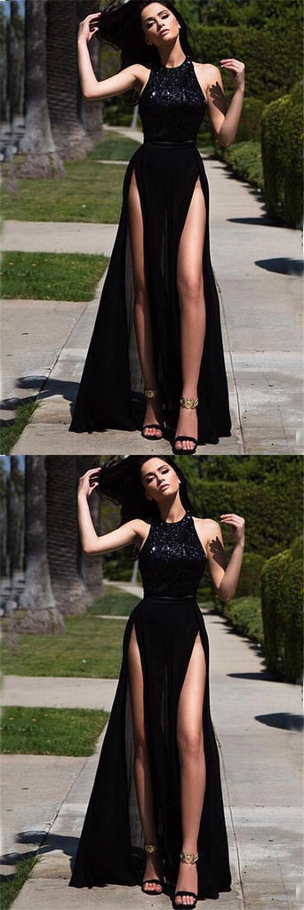 Black Long Prom Dresses, Sexy Deep V-neck Prom Dresses, Side Split Simple Prom Dresses, Criss-Cross Prom Dresses, TYP0192