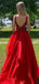 Elegant Red V-neck Tulle Lace A-line Cheap Long Prom Dresses, PDS0145