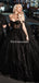 Elegant Off-The-Shoulder Black Lace A-line Long Cheap Prom Dresses, PDS0120