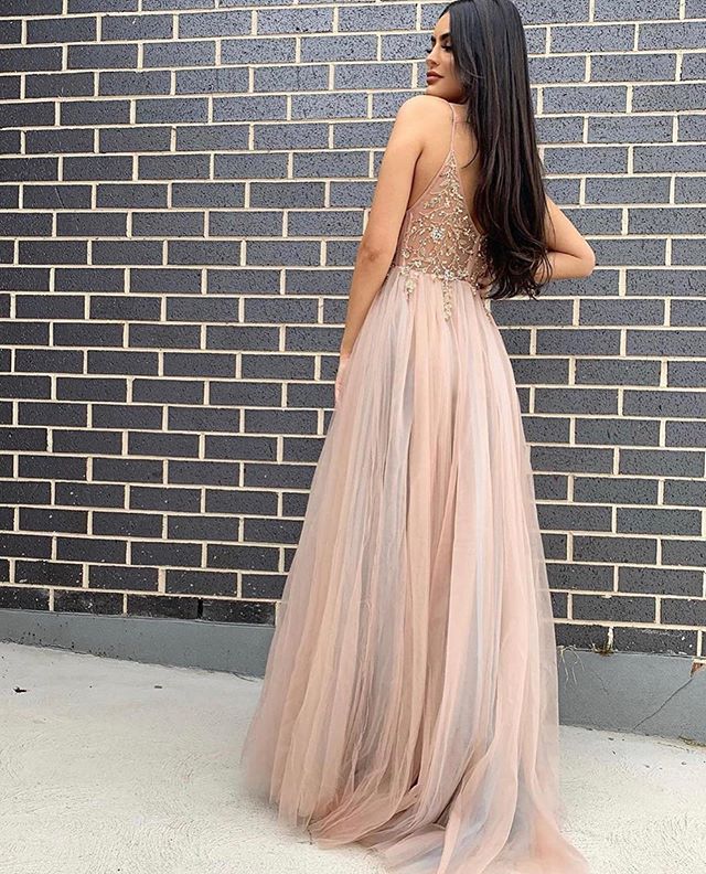 Elegant A-line Applique Split Sleeveless Tulle Long Prom Dresses, PDS0129