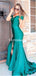 Elegant Green Off shoulder Split Mermaid Cheap Long Prom Dresses, PDS0151