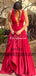 Red Spaghetti Strap V-neck Backless Prom Dresses, Long Mermaid Soft Satin Prom Dresses, TYP0579