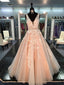 Lace Tulle A line Evening Prom Dresses, Sexy Deep V Neckline Party Prom Dresses, PDS0095