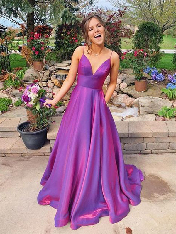 Purple A Line Lace Appliques Long Prom Dresses, PL515 | Promnova
