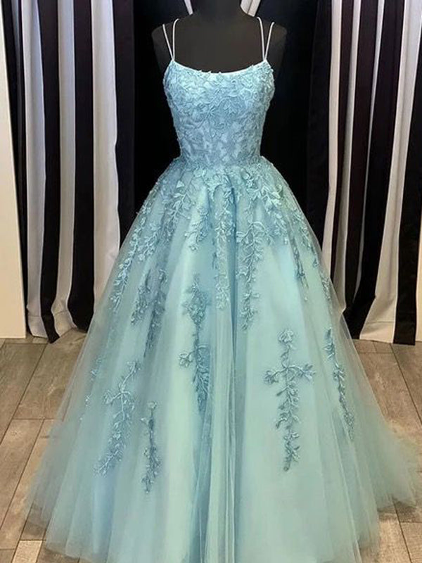 Spaghetti Straps Lace Beaded Tiffany Evening Prom Dresses, Evening Party Prom Dresses, PDS0098