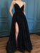 Sexy Side Slit Black Lace Long Evening Prom Dresses, Cheap Custom Party Prom Dresses, PDS0091