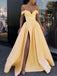 Off Shoulder Yellow Side Slit Cheap Yellow Long Evening Prom Dresses, Party Prom Dresses, PDS0092