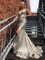 Newest Spaghetti Strap Silver Shinny Satin Mermaid Long Cheap Prom Dresses, PDS0108