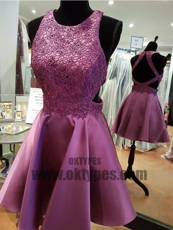 Sexy Open Back Halter Purple Cheap Homecoming Dresses 2018, TYP0665
