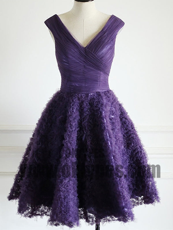 Purple V-neck Tulle Homecoming Dresses, Special Design For 2017 Homecoming, TYP0511