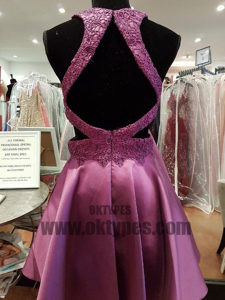 Sexy Open Back Halter Purple Cheap Homecoming Dresses 2018, TYP0665