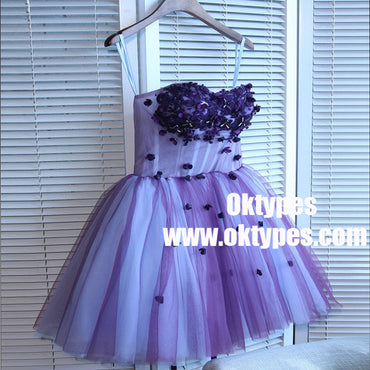 Purple Tulle Ball Gown Homecoming Dresses With Handmade Flower Beaded, TYP0965