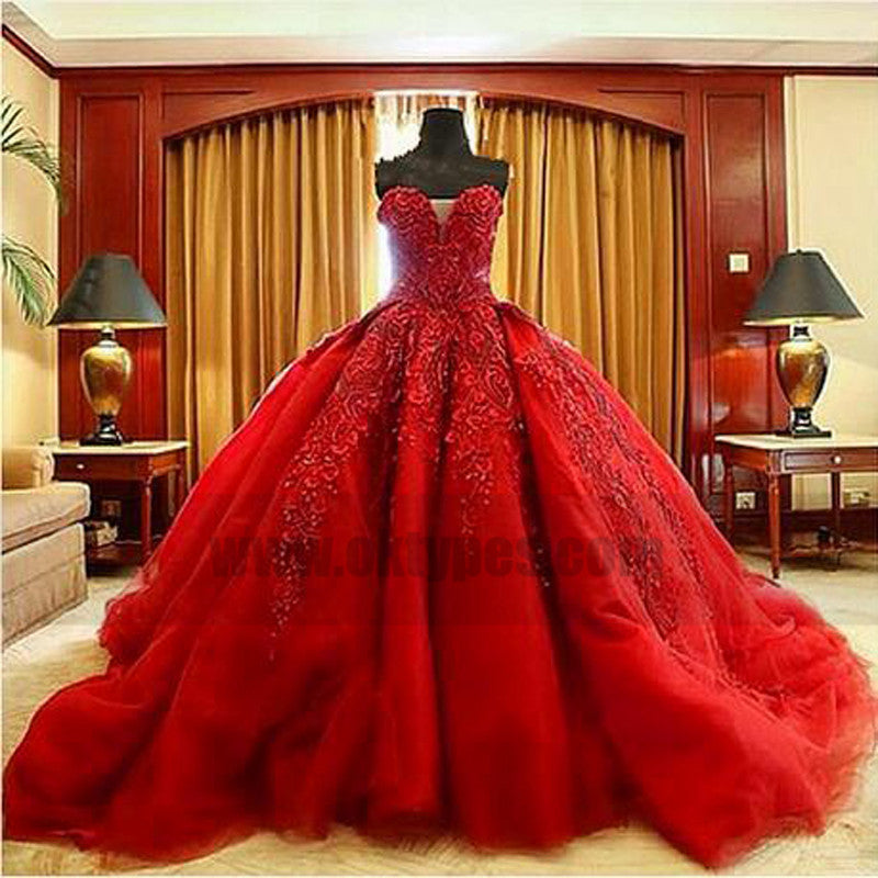 elegant red dresses for wedding Red Ball Gown Elegant Sweetheart Zipper Wedding Dresses, Wedding Dress – Oktypes