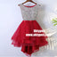 Rhinestone Sequin High Low Open Back Red Homecoming Prom Dresses, TYP0845