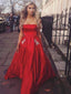A-line Strapless Simple Long Cheap Red Prom Dresses with Pocket, TYP1191