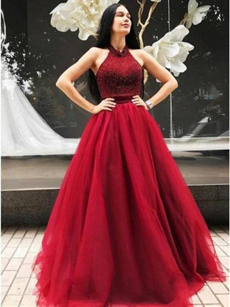 Red Long Floor Length Prom Dresses, Side Split Prom Dresses, Beading Prom Dresses, One-shoulder Prom Dresses, TYP0255