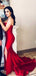 Mermaid Strapless Long Cheap Red Satin Sleeveless Split Pleats Prom Dresses, TYP1354