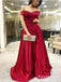 Simple Elegant Off the Shoulder Red Long Cheap Prom Dresses, TYP1729