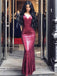 Red Mermaid Spaghetti Straps Backless Long Sequin Prom Dresses, TYP1437