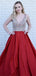 A-Line Deep V-Neck Long Cheap Red Satin Backless Prom Dresses with Beading, TYP1351