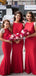 Red Bateau Cap Sleeve Mermaid Long Cheap Bridesmaid Dresses, BDS0077