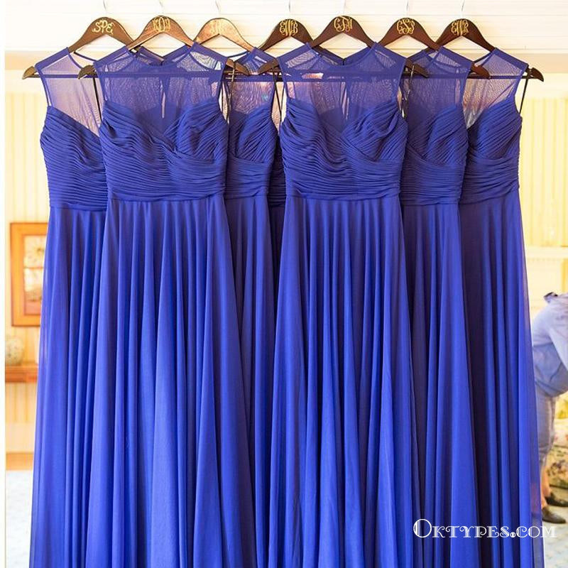 A-line Royal Blue Chiffon Long Wedding Guest Dresses Bridesmaid Dresses, TYP1854