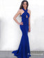Royal Blue Jersey Sleeveless Halter Long Mermaid Prom Dresses, TYP1696