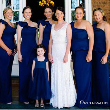 Mermaid One Shoulder Royal Blue Bridesmaid Dresses with Ruffles, TYP1771