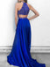 A-Line Round Neck Royal Blue Soft Satin Prom Dresses with Beading, TYP1309