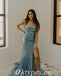 Sexy Sequin Spaghetti Straps Sleeveless Side Slit Mermaid Long Prom Dresses With Feather,PDS0807