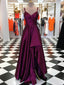 Charming Purple Simple Plum Satin Long Side Slit Prom Dresses, TYP1572