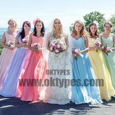 Sexy Bridesmaid Dresses A-line Straps Floor-length Chiffon Long Bridesmaid Dresses, TYP0680