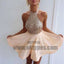 A-Line Halter Backless Short Pearl Pink Chiffon Homecoming Dress with Sequins, TYP0714